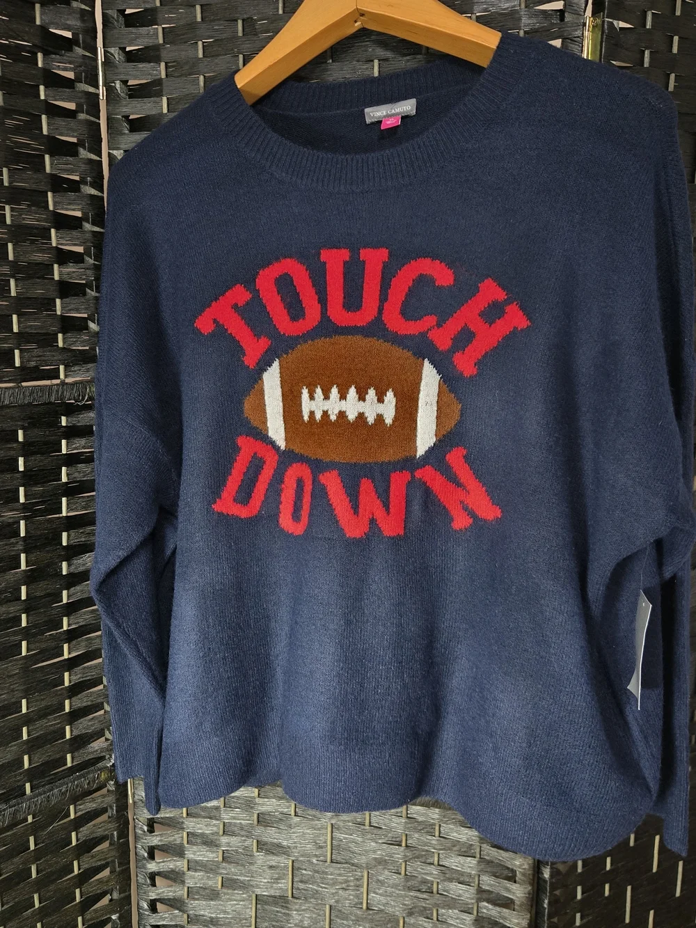 Touch Down Navy Football Graphic Sweater - Vince Camuto Womens XL NWT